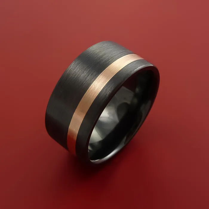 Rings Lashbrook Wide Black Zirconium Ring with 14k Rose Gold Inlay Custom Made Band Rings Lashbrook Wide Black Zirconium Ring with 14k Rose Gold Inlay Custom Made Band