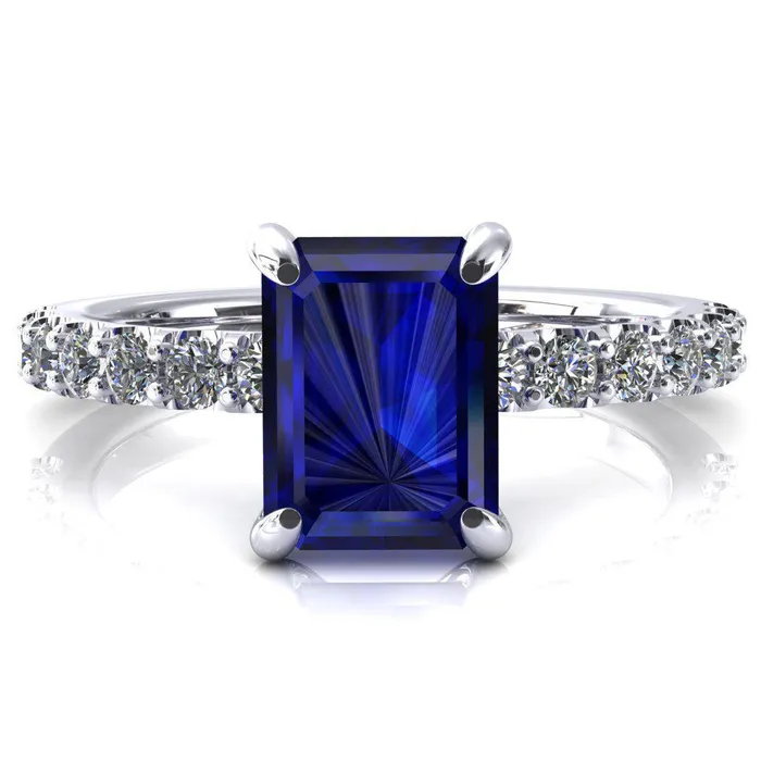 Rings Mylene Emerald Blue Sapphire 4 Prong Sculptural Half Eternity Diamond Engagement Ring Fire Brilliance Rings Mylene Emerald Blue Sapphire 4 Prong Sculptural Half Eternity Diamond Engagement Ring Fire Brilliance