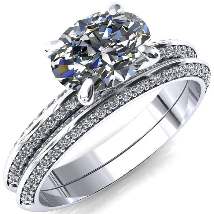 Rings Nancy Oval Center Stone EastWest 4 Prong 12 Eternity Diamond Knife Shank Accent Engagement Ring Fire Brilliance Rings Nancy Oval Center Stone EastWest 4 Prong 12 Eternity Diamond Knife Shank Accent Engagement Ring Fire Brilliance