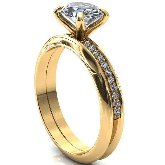 Rings Nancy Oval Center Stone EastWest 4 Prong 12 Eternity Diamond Knife Shank Accent Engagement Ring Fire Brilliance 