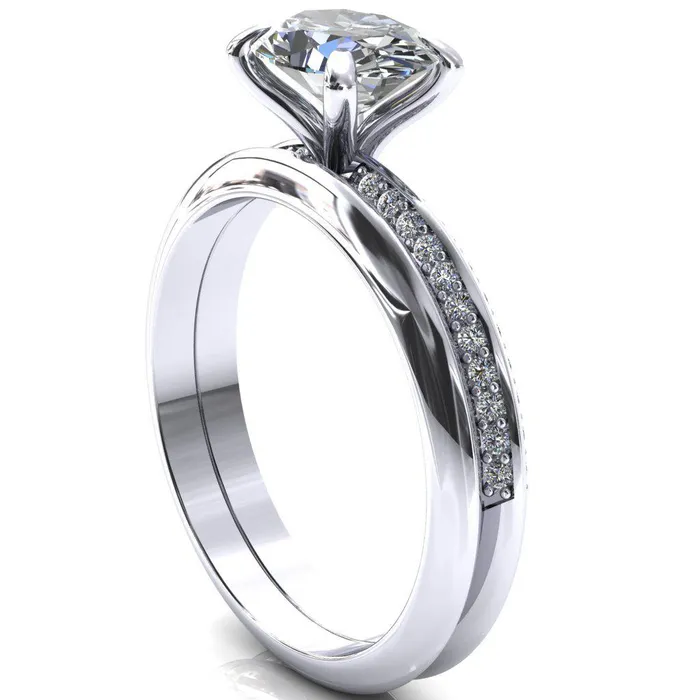 Rings Nancy Oval Center Stone EastWest 4 Prong 12 Eternity Diamond Knife Shank Accent Engagement Ring Fire Brilliance 