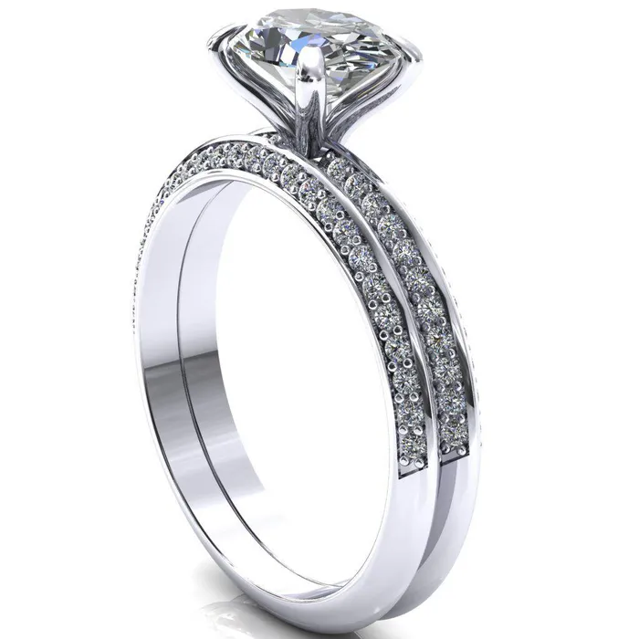 Rings Nancy Oval Center Stone EastWest 4 Prong 12 Eternity Diamond Knife Shank Accent Engagement Ring Fire Brilliance 