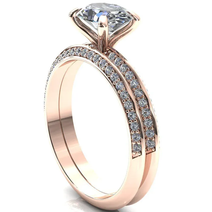 Rings Nancy Oval Center Stone EastWest 4 Prong 12 Eternity Diamond Knife Shank Accent Engagement Ring Fire Brilliance 