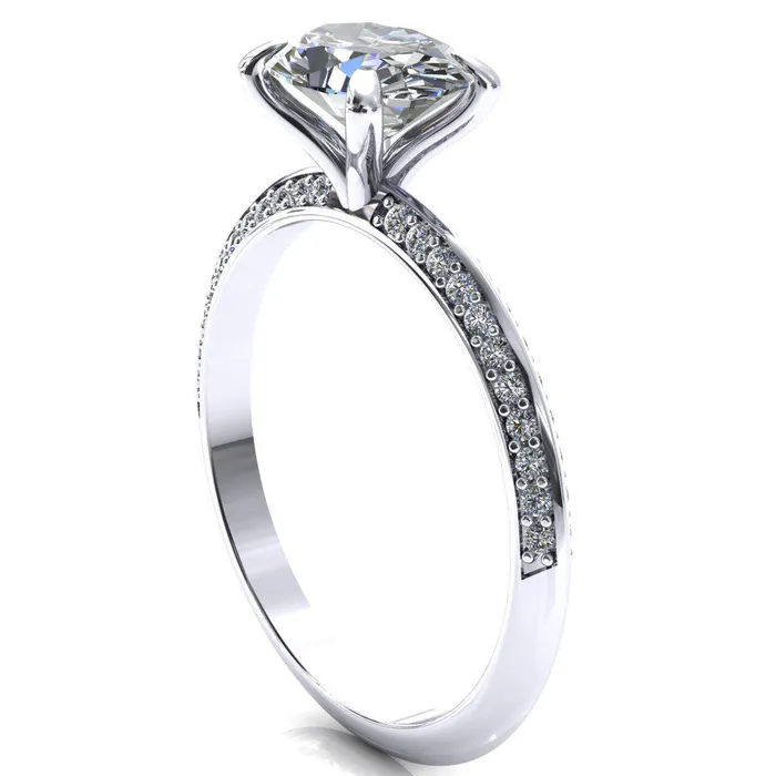 Rings Nancy Oval Center Stone EastWest 4 Prong 12 Eternity Diamond Knife Shank Accent Engagement Ring Fire Brilliance 