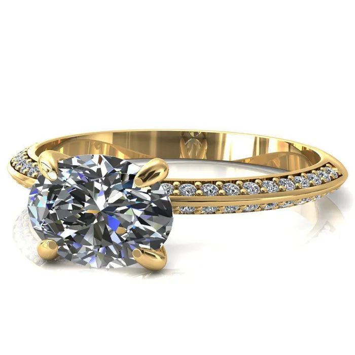 Rings Nancy Oval Center Stone EastWest 4 Prong 12 Eternity Diamond Knife Shank Accent Engagement Ring Fire Brilliance 
