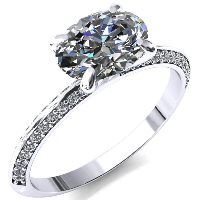Rings Nancy Oval Center Stone EastWest 4 Prong 12 Eternity Diamond Knife Shank Accent Engagement Ring Fire Brilliance 