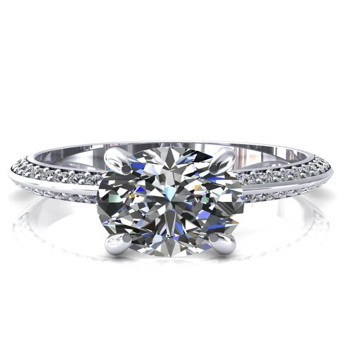 Rings Nancy Oval Center Stone EastWest 4 Prong 12 Eternity Diamond Knife Shank Accent Engagement Ring Fire Brilliance 