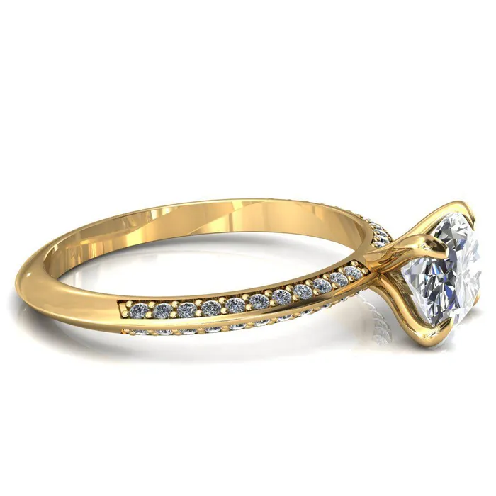 Rings Nancy Oval Center Stone EastWest 4 Prong 12 Eternity Diamond Knife Shank Accent Engagement Ring Fire Brilliance 