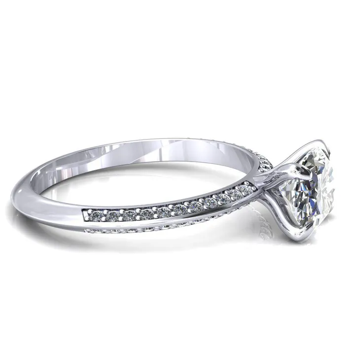 Rings Nancy Oval Center Stone EastWest 4 Prong 12 Eternity Diamond Knife Shank Accent Engagement Ring Fire Brilliance 