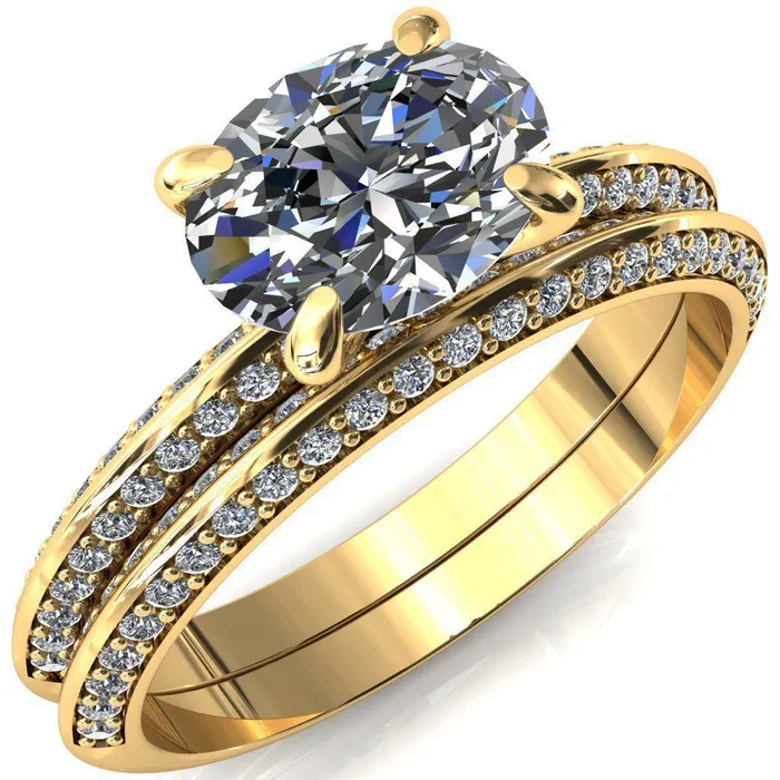 Rings Nancy Oval Center Stone EastWest 4 Prong 12 Eternity Diamond Knife Shank Accent Engagement Ring Fire Brilliance 