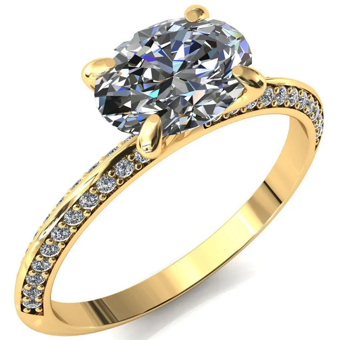 Rings Nancy Oval Center Stone EastWest 4 Prong 12 Eternity Diamond Knife Shank Accent Engagement Ring Fire Brilliance 