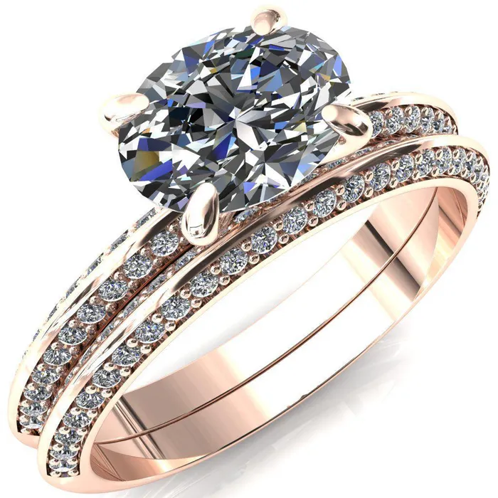 Rings Nancy Oval Center Stone EastWest 4 Prong 12 Eternity Diamond Knife Shank Accent Engagement Ring Fire Brilliance 