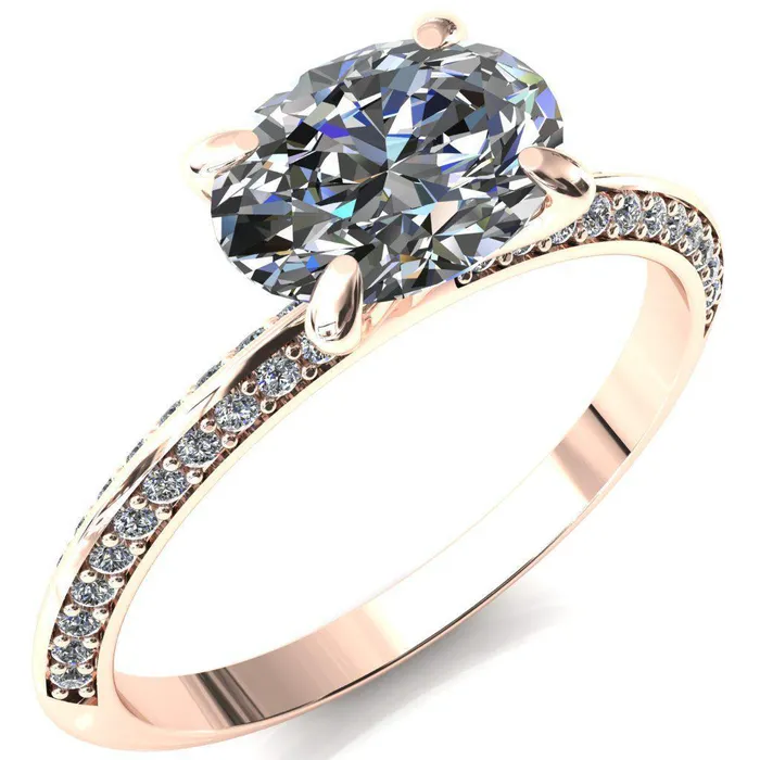 Rings Nancy Oval Center Stone EastWest 4 Prong 12 Eternity Diamond Knife Shank Accent Engagement Ring Fire Brilliance 