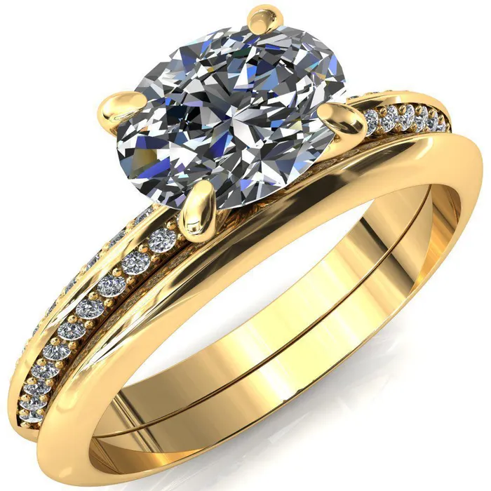 Rings Nancy Oval Center Stone EastWest 4 Prong 12 Eternity Diamond Knife Shank Accent Engagement Ring Fire Brilliance 