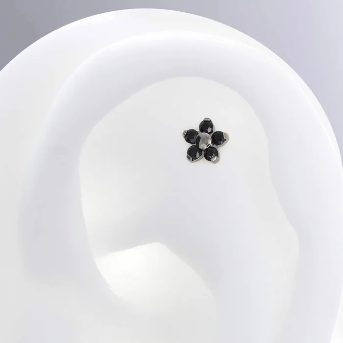 Rings Neometal Inc Flower Black CZ