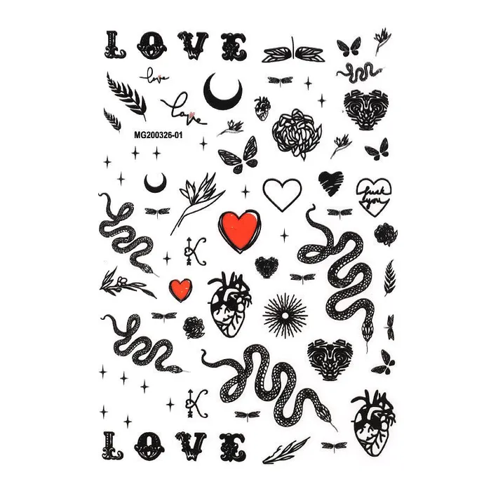 Rings NS61 Black Snake Red Heart Nail Stickers Ashley