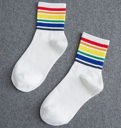Rings POLLY SF1153 White Thin Thick Line Rainbow Socks