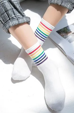 Rings POLLY SF1153 White Thin Thick Line Rainbow Socks