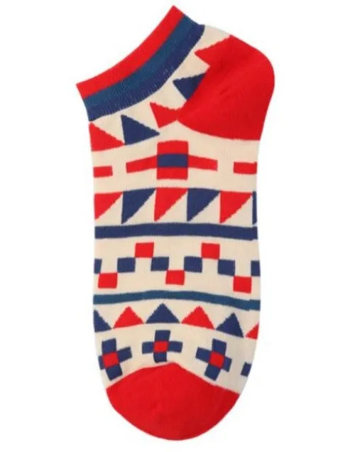Rings POLLY SF1185 Red Blue Aztec Design Low Cut Socks