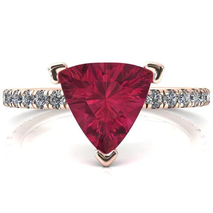 Rings Sicili Trillion Ruby 3 Prong 34 Micro Pave Diamond Engagement Ring Fire Brilliance 