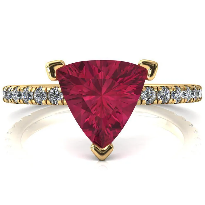 Rings Sicili Trillion Ruby 3 Prong 34 Micro Pave Diamond Engagement Ring Fire Brilliance 