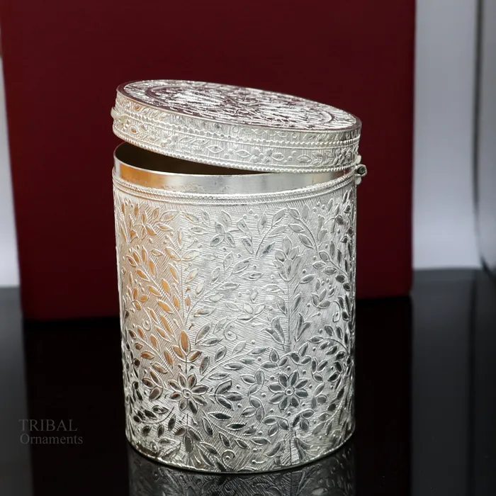 Rings TRIBAL ORNAMENTS 925 solid silver vintage style brides trinket box containercasket box bridal floral work box jewelry box silver utensils stb336