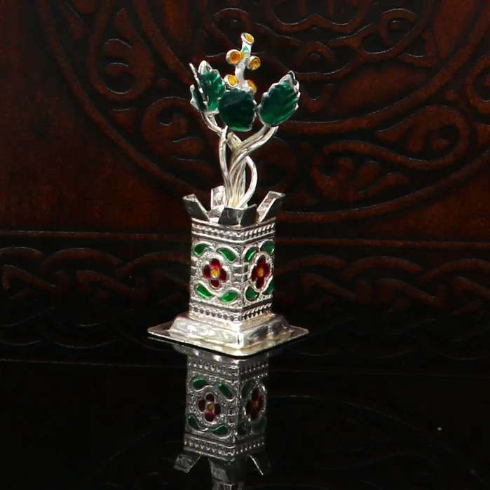 Rings TRIBAL ORNAMENTS 925 sterling silver handmade mini tulsi plant basil rosary plant for puja temple article excellent customized silver utensils art su158 Rings TRIBAL ORNAMENTS 925 sterling silver handmade mini tulsi plant basil rosary plant for puja temple article excellent customized silver utensils art su158