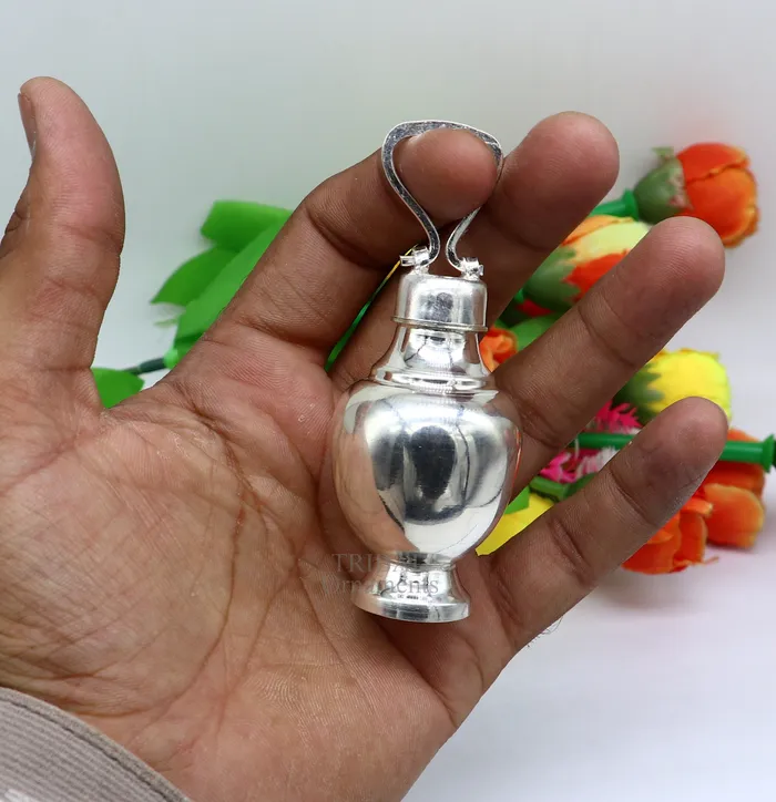 Rings TRIBAL ORNAMENTS 925 sterling silver handmade plain design holy divine Gangjali Silver Gangajal pot best silver water pot kalash puja utensils su715