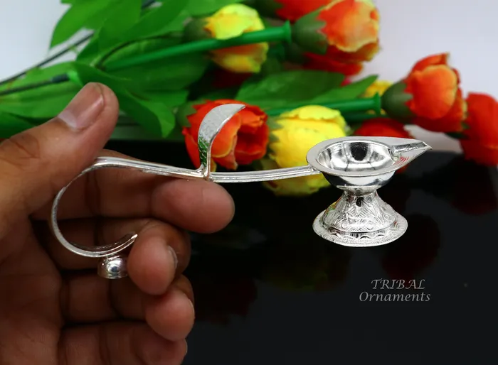 Rings TRIBAL ORNAMENTS 925 Vintage design Solid silver handmade kapoor deepak arti temple utensils silver diya deepak silver single joth kapoor Aarti art su827