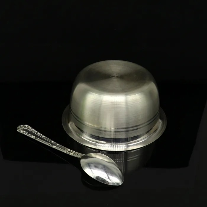 Rings TRIBAL ORNAMENTS 999 fine silver handmade small baby bowl and spoon set silver tumbler flask stay babykids healthy silver vessels utensils sv119