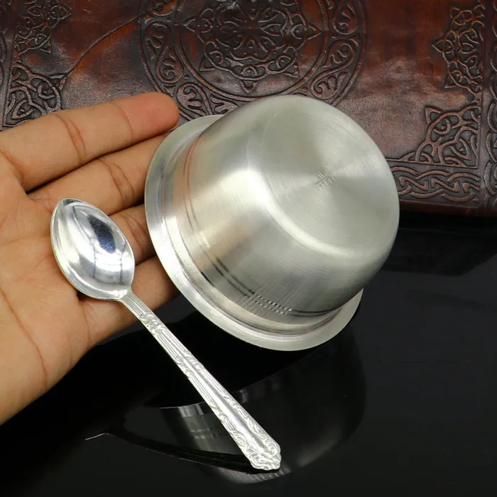 Rings TRIBAL ORNAMENTS 999 fine silver handmade small baby bowl and spoon set silver tumbler flask stay babykids healthy silver vessels utensils sv119