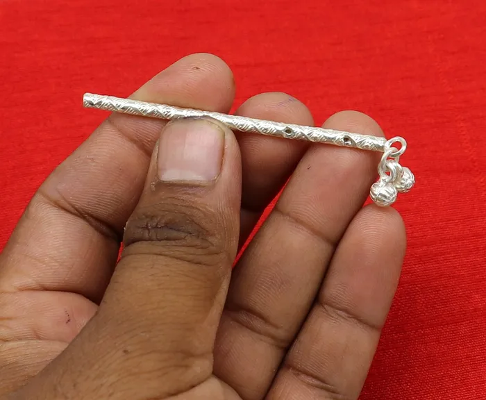 Rings TRIBAL ORNAMENTS Amazing design Solid sterling silver handmade idol krishna flute silver bansuri laddu gopala flute little krishna flute puja art su358