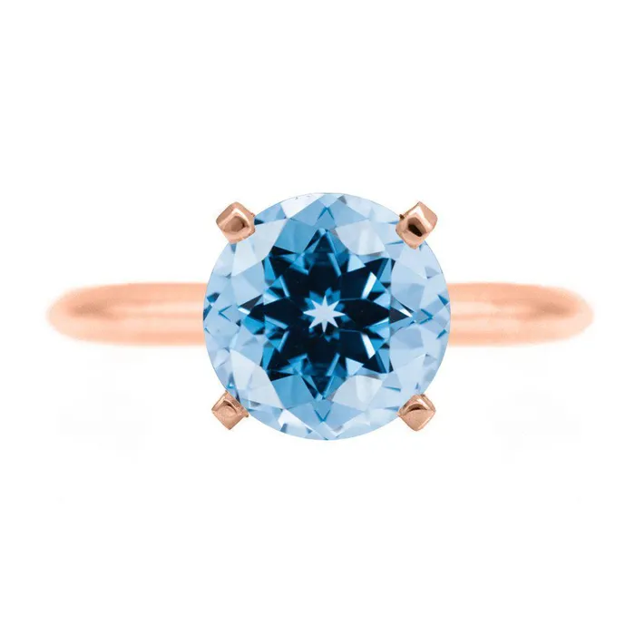 Round Aqua Blue Spinel 14K Rose Gold 4 Prongs Solitaire Ring Fire Brilliance Rings Round Aqua Blue Spinel 14K Rose Gold 4 Prongs Solitaire Ring Fire Brilliance Rings