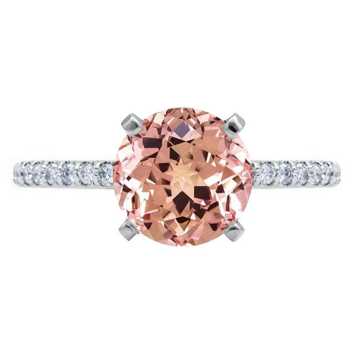 Round Champagne Sapphire 4 Prongs Diamond Accent Ice Cathedral Solitaire Ring Fire Brilliance Rings