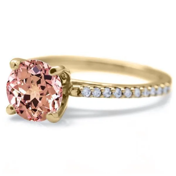Round Champagne Sapphire 4 Prongs Diamond Accent Ice Cathedral Solitaire Ring Fire Brilliance Rings