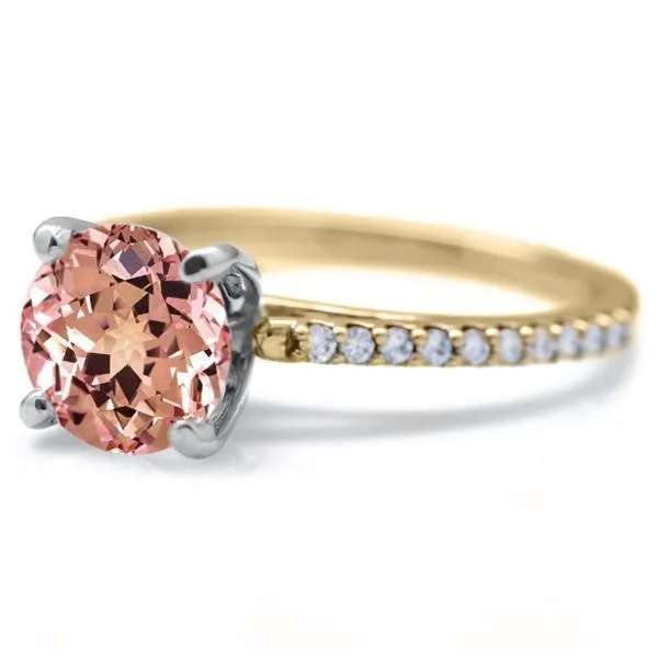 Round Champagne Sapphire 4 Prongs Diamond Accent Ice Cathedral Solitaire Ring Fire Brilliance Rings