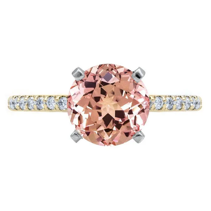 Round Champagne Sapphire 4 Prongs Diamond Accent Ice Cathedral Solitaire Ring Fire Brilliance Rings