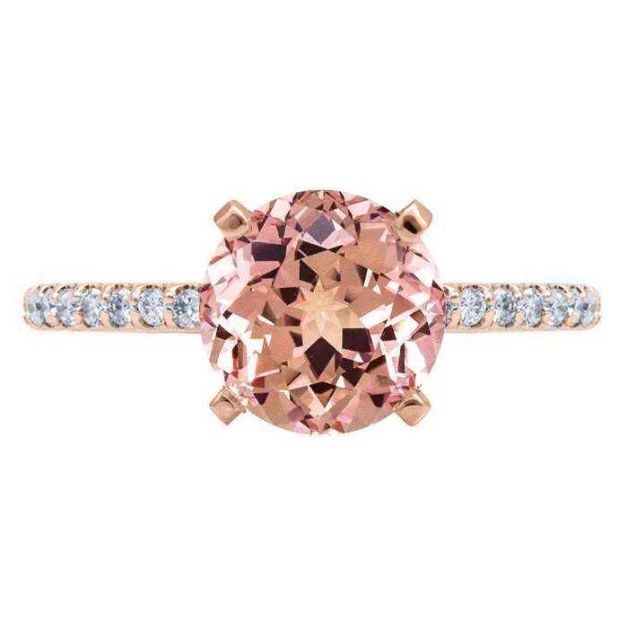 Round Champagne Sapphire 4 Prongs Diamond Accent Ice Cathedral Solitaire Ring Fire Brilliance Rings