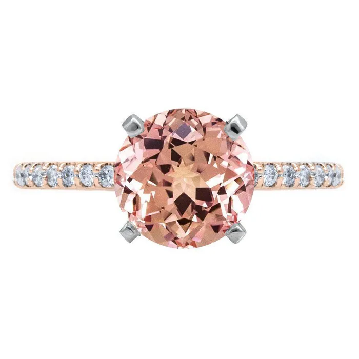 Round Champagne Sapphire 4 Prongs Diamond Accent Ice Cathedral Solitaire Ring Fire Brilliance Rings