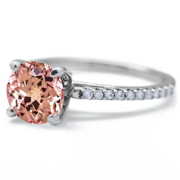 Round Champagne Sapphire 4 Prongs Diamond Accent Ice Cathedral Solitaire Ring Fire Brilliance Rings