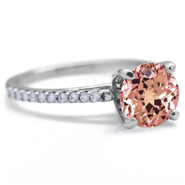 Round Champagne Sapphire 4 Prongs Diamond Accent Ice Cathedral Solitaire Ring Fire Brilliance Rings