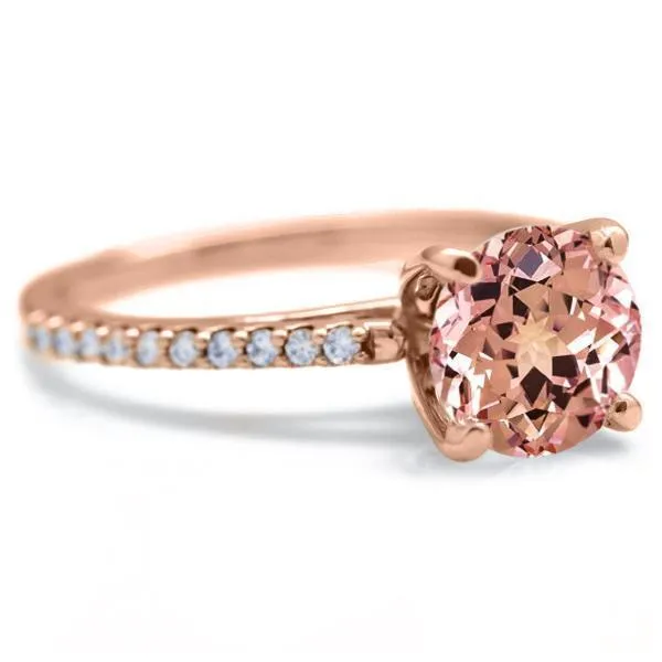 Round Champagne Sapphire 4 Prongs Diamond Accent Ice Cathedral Solitaire Ring Fire Brilliance Rings