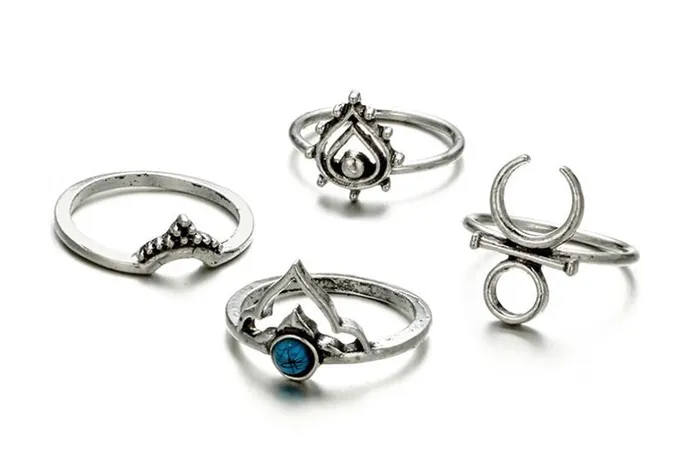 RS52 Silver Color 4 Piece Ring Set 02 Rings