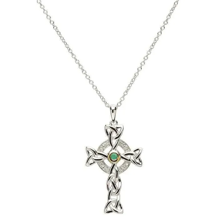 Shanore Necklaces Celtic Trinity Diamond Emerald Silver Cross Necklace
