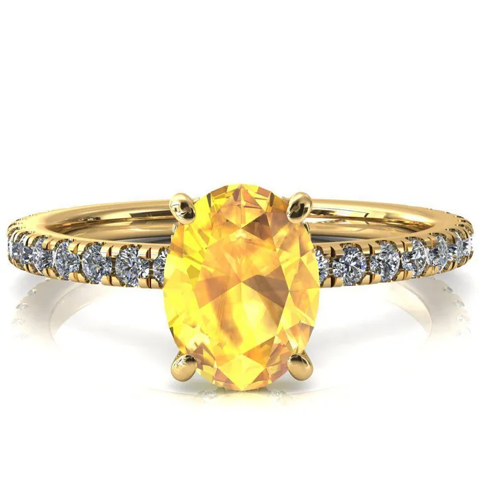 Sicili Oval Yellow Sapphire 4 Prong 34 Micro Pave Diamond Engagement Ring Fire Brilliance Rings