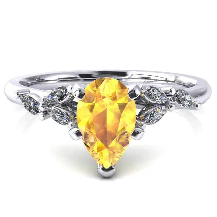 Sigrid Pear Yellow Sapphire 5 Prong Marquise Diamond Side Ring Fire Brilliance Rings Sigrid Pear Yellow Sapphire 5 Prong Marquise Diamond Side Ring Fire Brilliance Rings