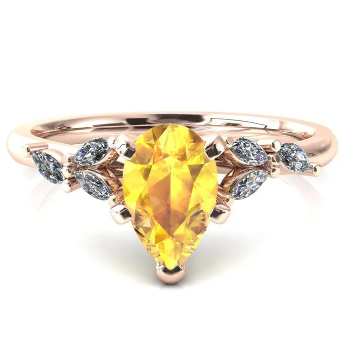 Sigrid Pear Yellow Sapphire 5 Prong Marquise Diamond Side Ring Fire Brilliance Rings