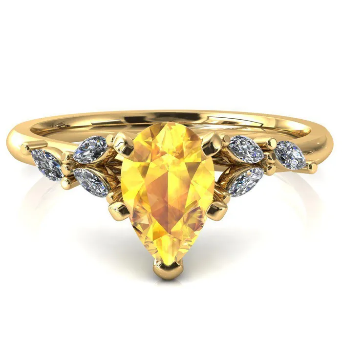 Sigrid Pear Yellow Sapphire 5 Prong Marquise Diamond Side Ring Fire Brilliance Rings