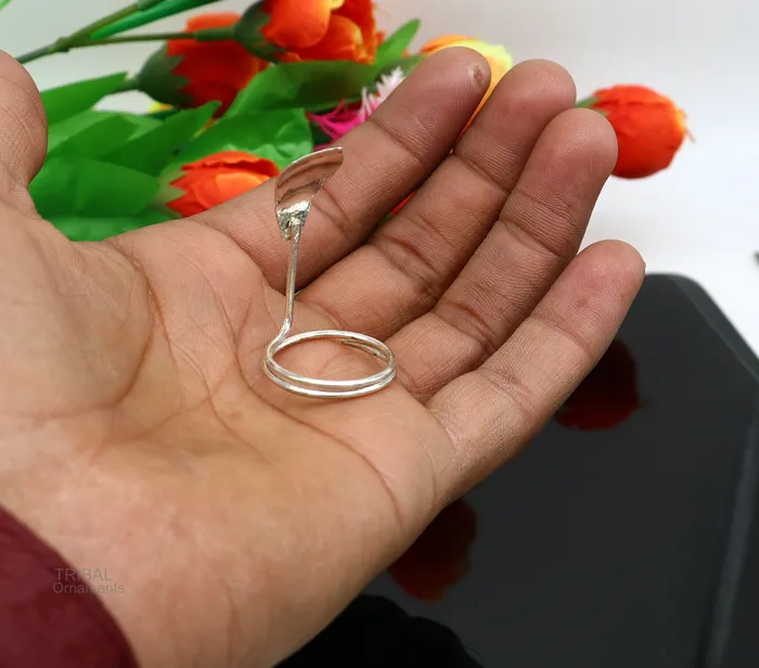 Solid sterling silver handmade fabulous vintage antique mini snake or shiva snake for puja or worshipping solid Diwali puja article su603 TRIBAL ORNAMENTS Rings