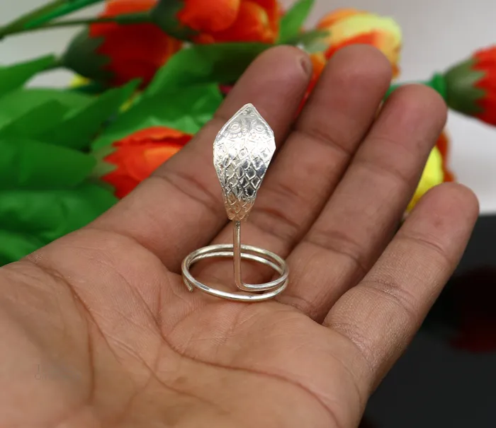 Solid sterling silver handmade fabulous vintage antique mini snake or shiva snake for puja or worshipping solid Diwali puja article su603 TRIBAL ORNAMENTS Rings